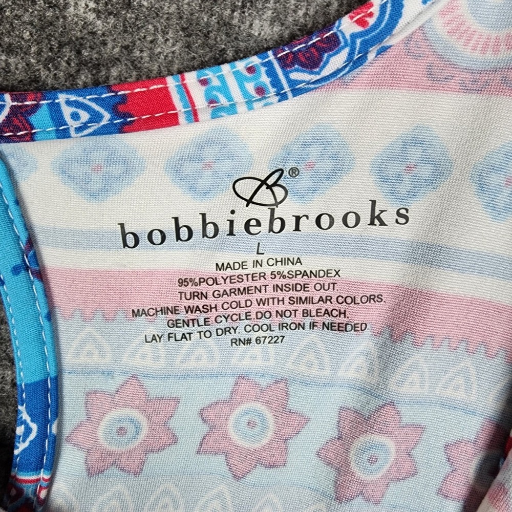 Bobbie Brooks Swing Dress Women Large Blue Red Elephant Print Keyhole Back - Picture 5 of 5